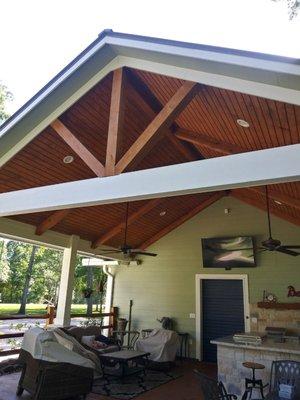 20 x 20 Cedar Wood Porch with a 7:12 Roof Pitch completed in Huffman, TX