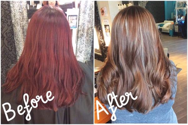 The process from red to blonde! The process might be slow if done correctly but it is so worth it! Hair by Shannon