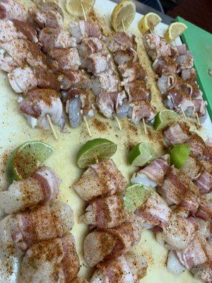 Bacon wrapped Gulf shrimp kabobs