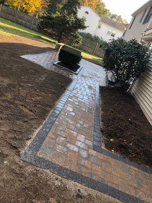 Backyard patio done in pavers 6x9 interior with a 6x6 charcoal exterior! Jobsite - Cheshire