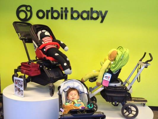 Stroller on left is double helix for two children while on right is single child stroller w/skateboard option 4/23/14