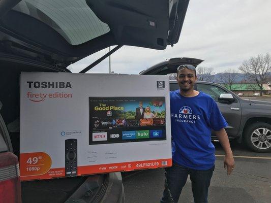 TV giveaway winner and a great customer!