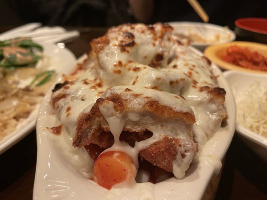 B6: Spicy rice cake stew with cheese & pork cutlet - up close and personal