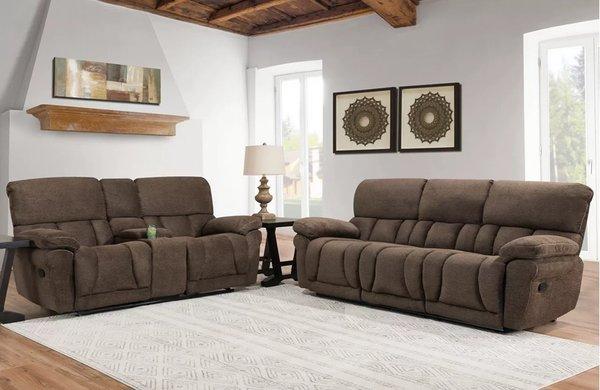 New set available now! Sofa & Love seat with 4 Recliners!