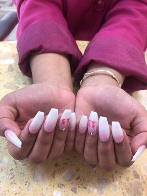 Ombre pink and white glitter by Teresa at Lily Nails in Indian Trail