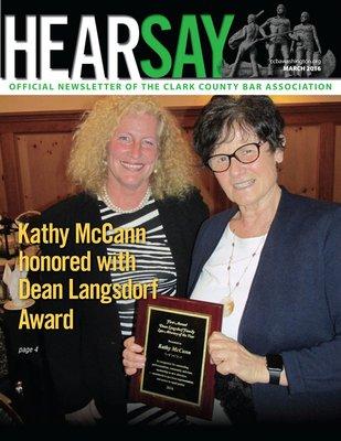 Accepting the Dena Langsdorf award: 2016 Clark County Bar Association Dean Langsdorf Family Law Attorney of the Year in recognition of outst