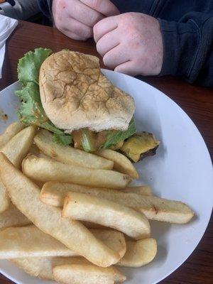 Bayou Burger and steak fries. My husband ordered this and it was hands down the best burger we've tried in years.