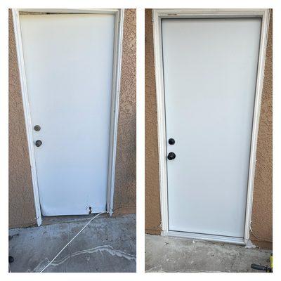 Pre hung exterior door installation