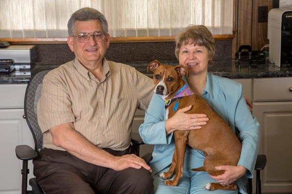 Dr. Tom & Theresa with Sadie, our Greeter