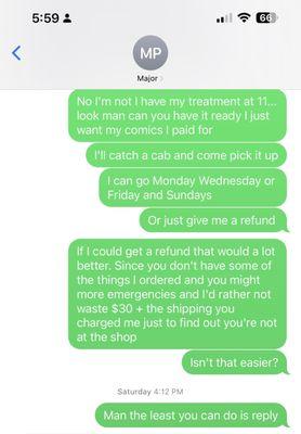 Text messages between merchant and me