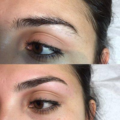 Amazing brow shaping! All free hand! No makeup no stencils! I just love these ladies!! Such good work!! Thank you for slaying my brows!!