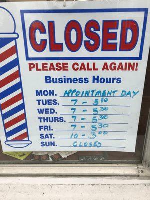 Business hours as of Jan 2018