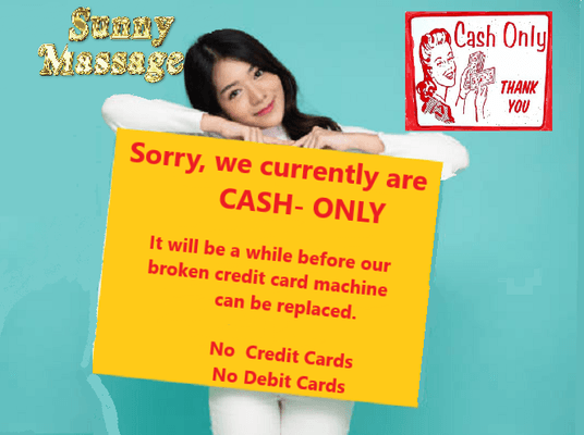 Sorry, we cannot currently accept credit cards or debit cards as payment, so please stop by your favorite ATM or bank before arriving.