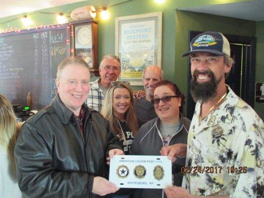 Whitesboro NY Legion Post 1113 plate being presented to Patchogue, LI, NY Legion member.