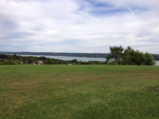 View of beautiful Canandaigua Lake from the grounds of Notre Dame Retreat House .