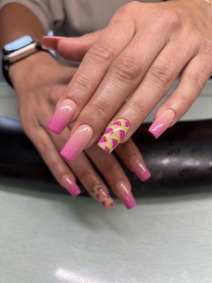 Gel extensions with ombre and nail art