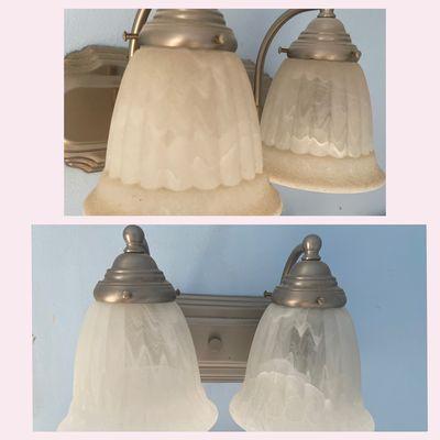 Bathroom light fixture before and after!