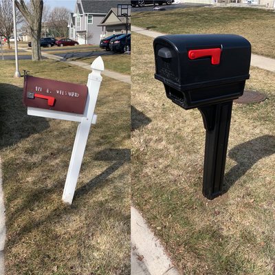 Before and after of a mailbox replacement.