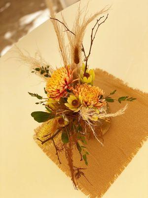 Beautiful centerpieces for a baby shower, with a 'boho' theme.