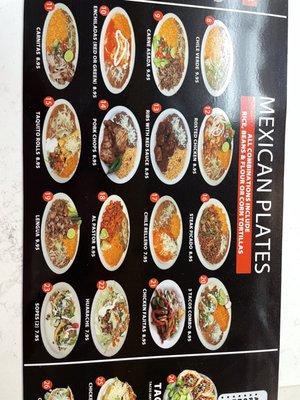 Mexican plates menu