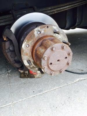 Loose lug-nuts caused the rim to fall off and the bolts to shear. Tyson changed bolts we had bought from nearby John North Ford.