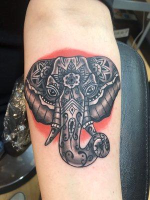 Custom made elephant on inner forearm