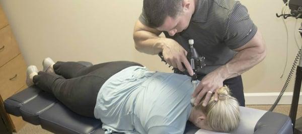 This is a neck adjustment using the Arthrostim adjusting device. It's so relaxing and painless.