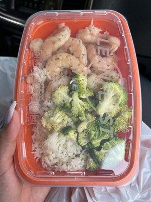 Shrimp broccoli white rice