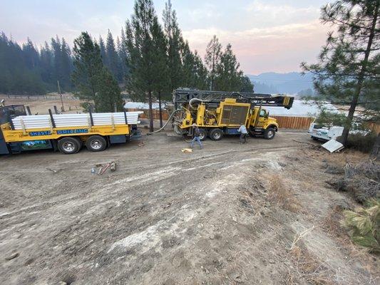 Shasta Drilling getting their rig setup for a long day of drilling