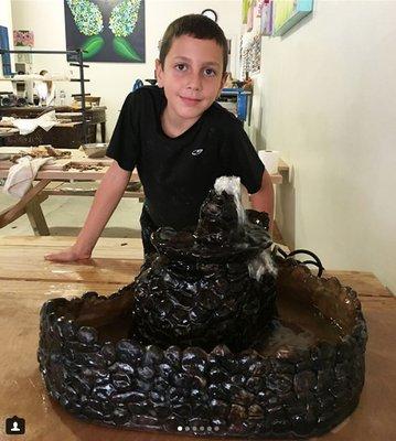 water fountain creations by summer camp students