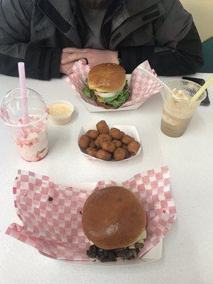 Burgers cheese curds milkshake root beer float