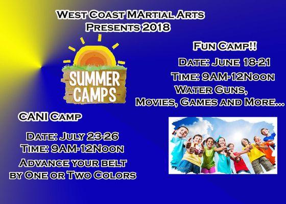 Fun Camp June 18-21st, 9:00-12:00 noon. Call us at 916-933-1973 to sign up or go online @ www.westcoastkickinit.com