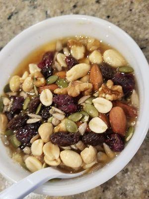 energy bowl oatmeal raisins cranberries walnut almond pumpkin seeds