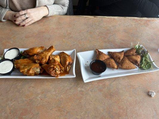 Buffalo chicken wings and lobster ragoons