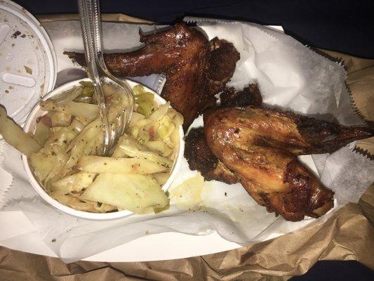 Smoked whole wings and smoked cabbage with of course sweet tea!