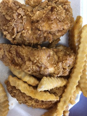 3 HUGE Chicken strips with fries for $4.99.