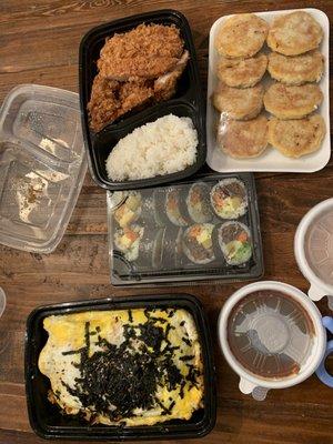 Donkatsu, Ddongureng ddeng, Beef Kimbap, Kimchi rice