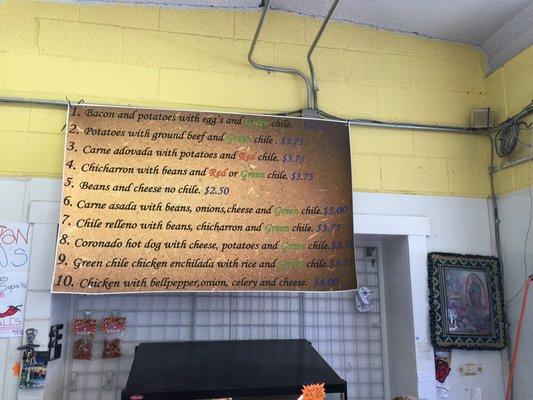 Gloria's famous menu