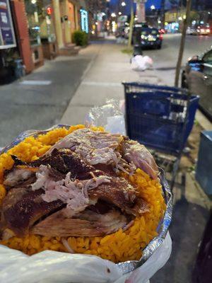 Yellow rice and pernil