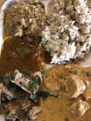 Roasted cauliflower, jackfruit curry, matter paneer with soup & brown rice