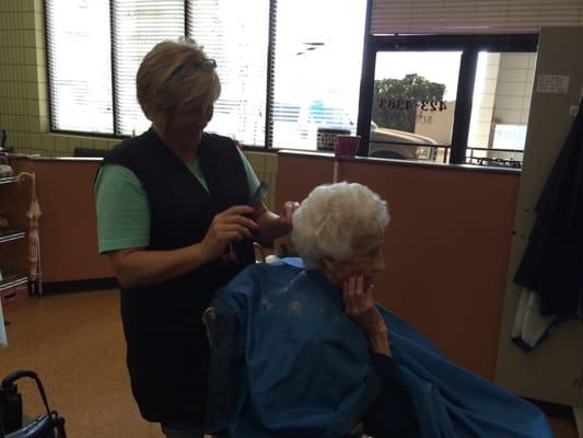 Mommy Dearest (My mom!) getting her hair done by her favorite hairdresser and good friend Shanna!