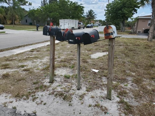 Old rotted mailbox station.