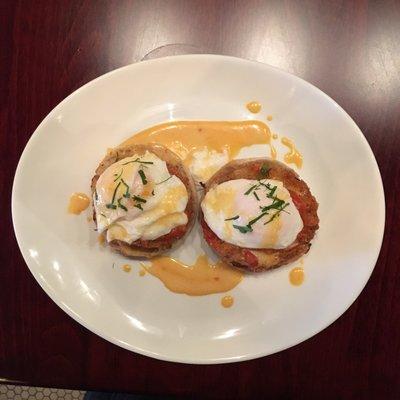 Eggplant Parmesan Benedict, only at brunch!