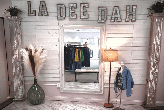 Fitting room area at La Dee Dah Fashion Boutique