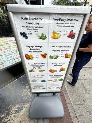 Smoothie menu