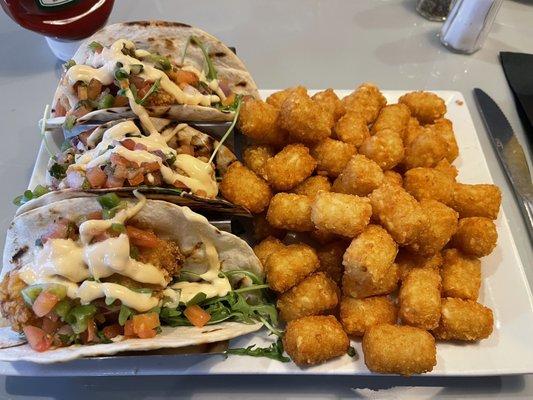 Fish tacos and tater tots