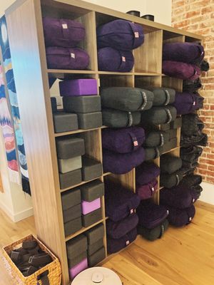 Yoga blocks, cushions and mats