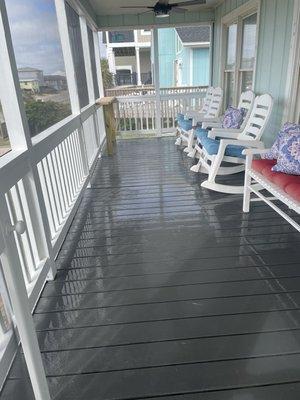 Deck remodel. Flooring, rails, paint, and screen.