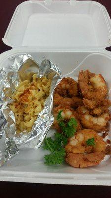 Southern fried shrimp and homemade mac and cheese