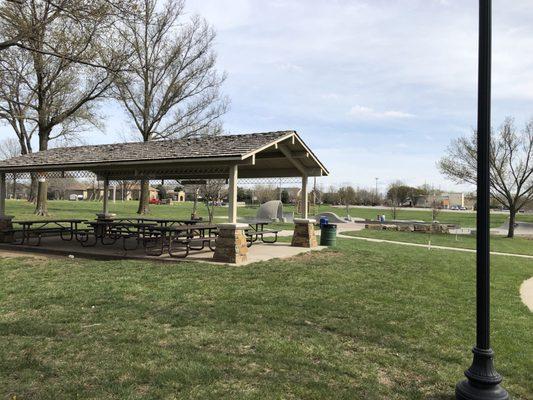 One of two picnic shelters. Skate park in background.